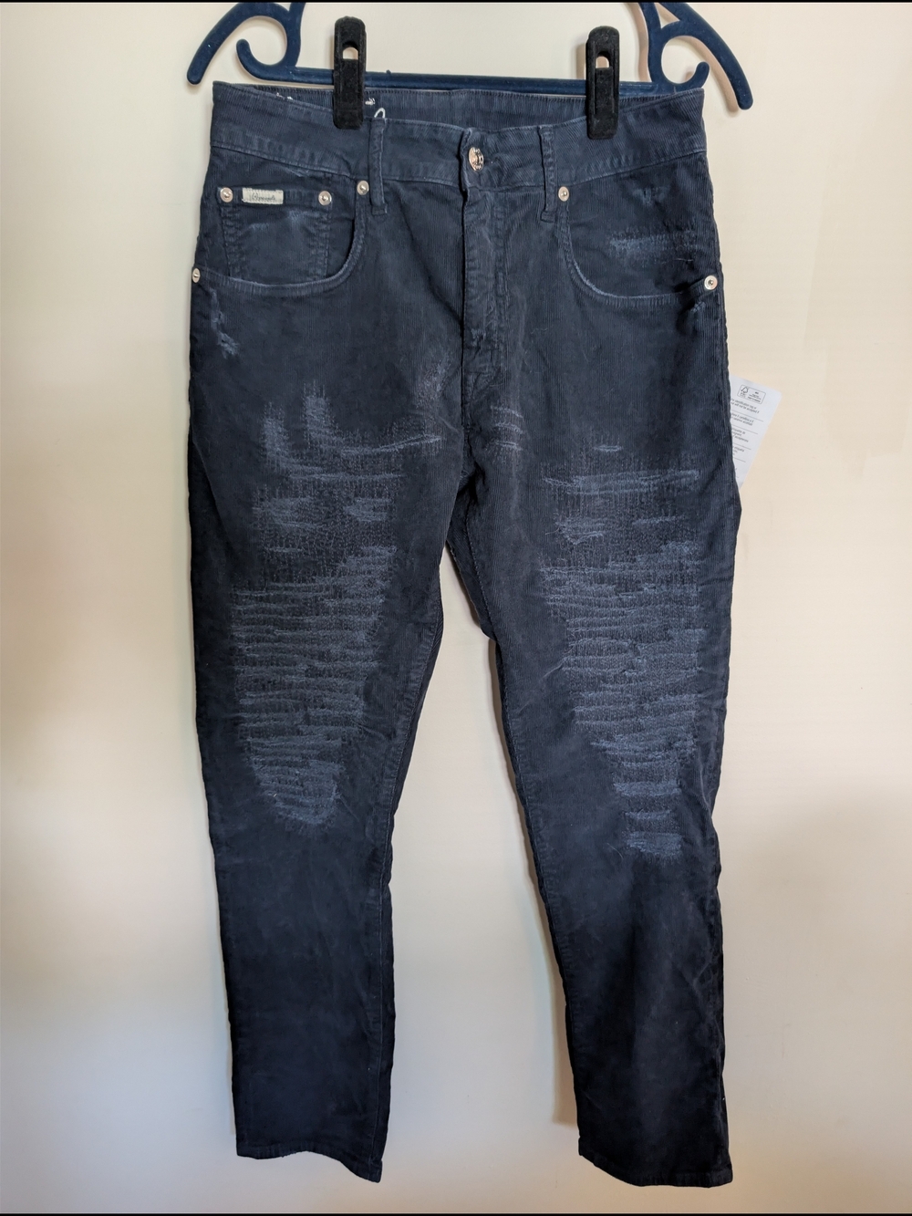 (+)people Made in Italy Distressed Corduroy Pants Size 27 NWT Navy Blue